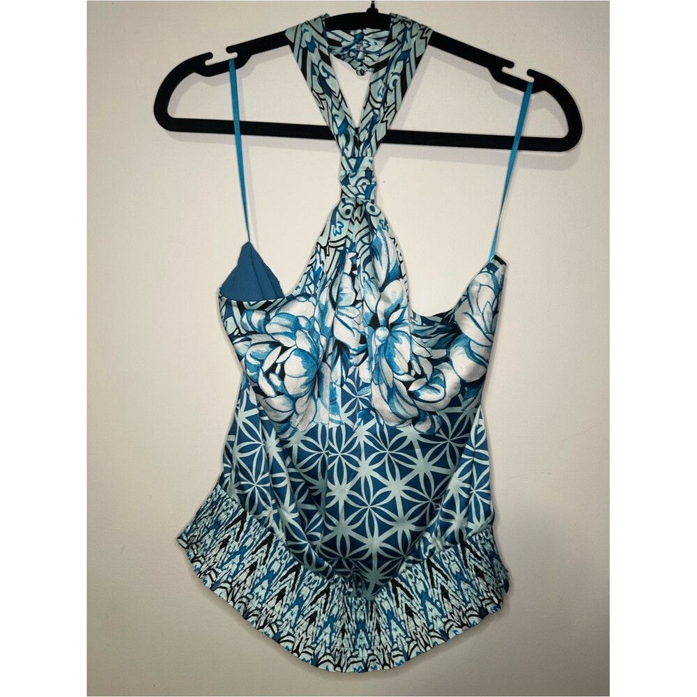 White House Black Market Sleeveless Smoked Bottom Halter Top SZ 12 Color Teal